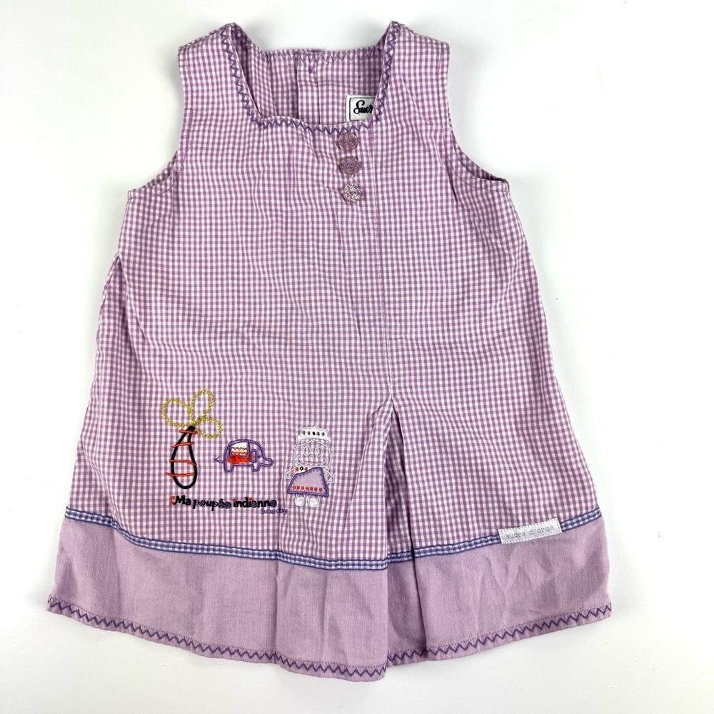 Sucre D’orge France Baby Girls Size 12 Months Purple Gingham Dress Sleeveless